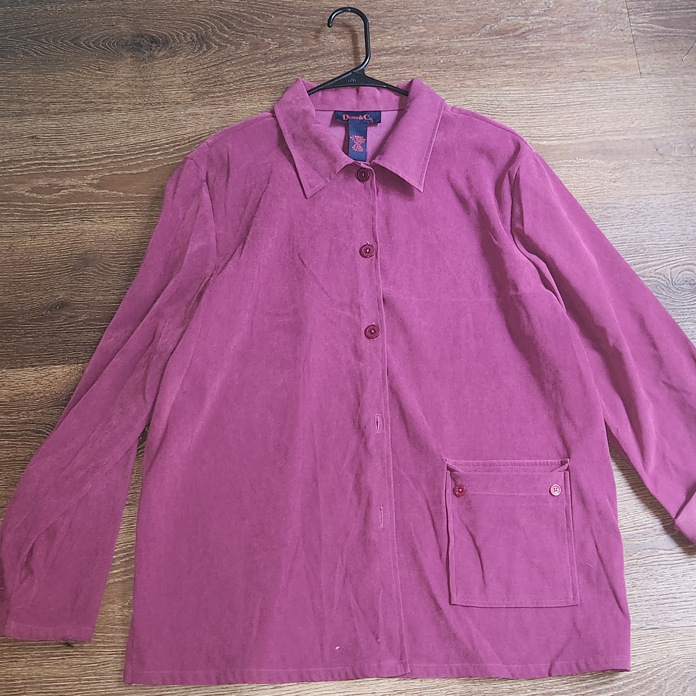 Denim & Co Women's Large Pink Button Down Top